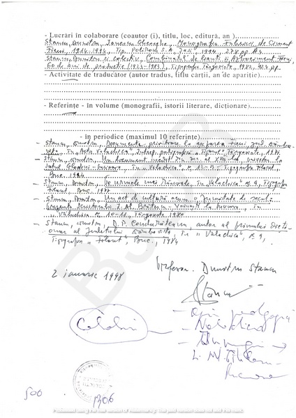 M-1306-2 - Fisa de scriitor STANCU T. DUMITRU